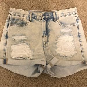 Ripped high-waist jean shorts